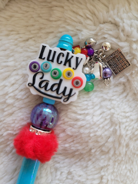 Beaded Metal Pen with Dangle Exclusive - Lucky Lady